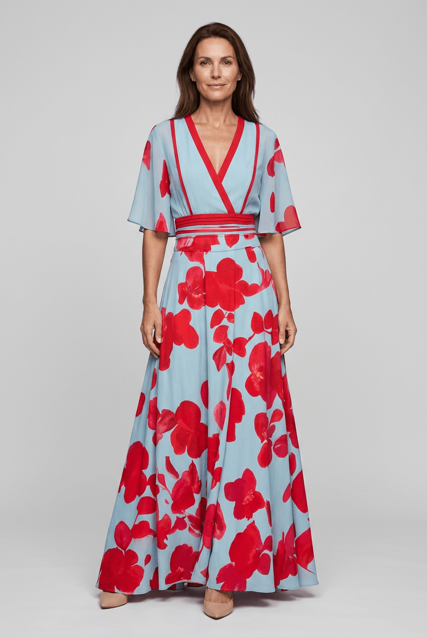 Sommerkleid Damen Maxi | Blumenprint & Wickelschnitt