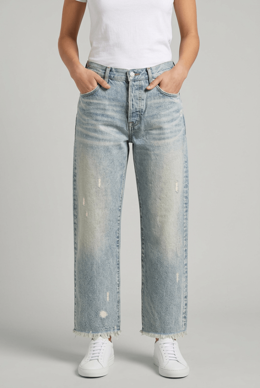 Jeans Damen | Cropped High Waist mit Destroyed-Optik & Fransensaum