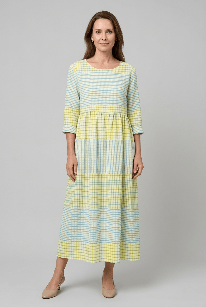 Sommerkleider Damen | Maxi mit Rüschenrock & Karomuster