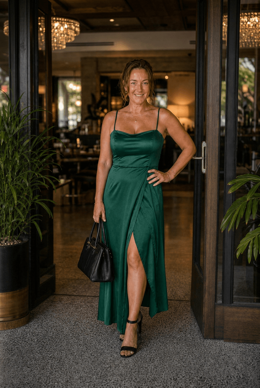 Kleid Hochzeitsgast Damen Maxikleid | Spaghettiträgern, Wasserfallausschnitt & Wickelrock