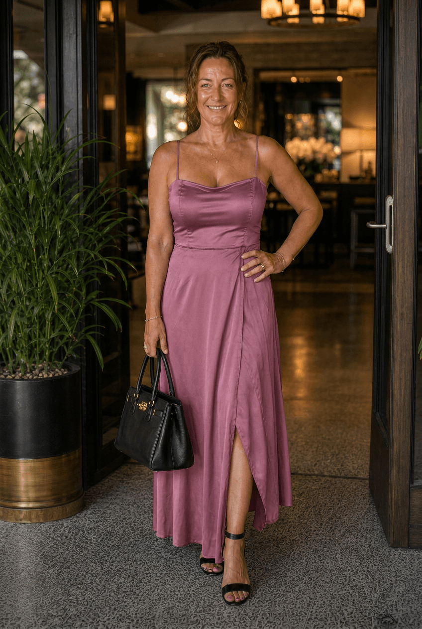 Kleid Hochzeitsgast Damen Maxikleid | Spaghettiträgern, Wasserfallausschnitt & Wickelrock