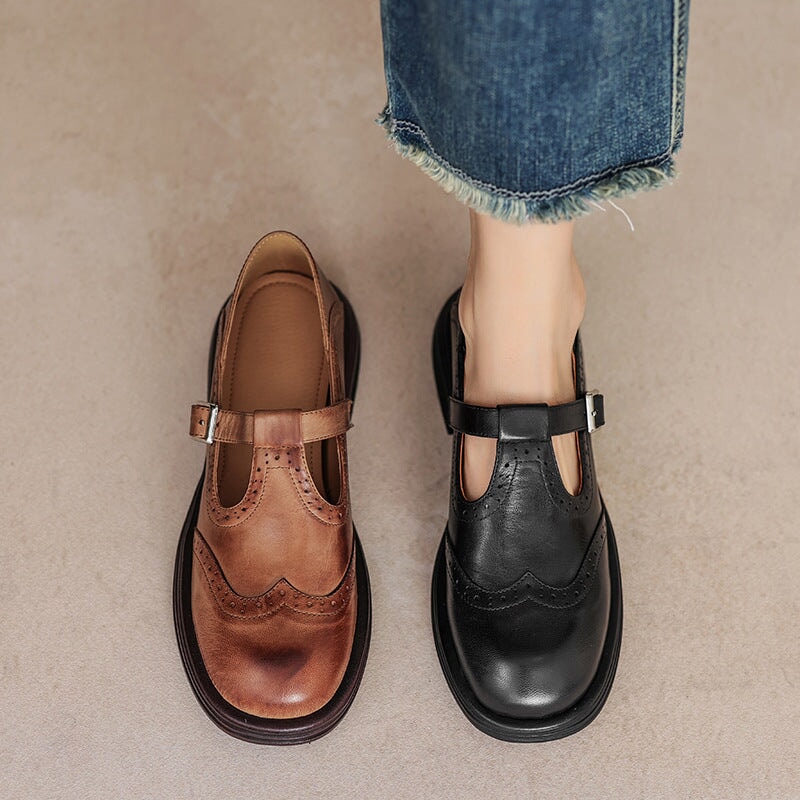 Mary Jane Schuhe Damen | Broguing & T-Strap