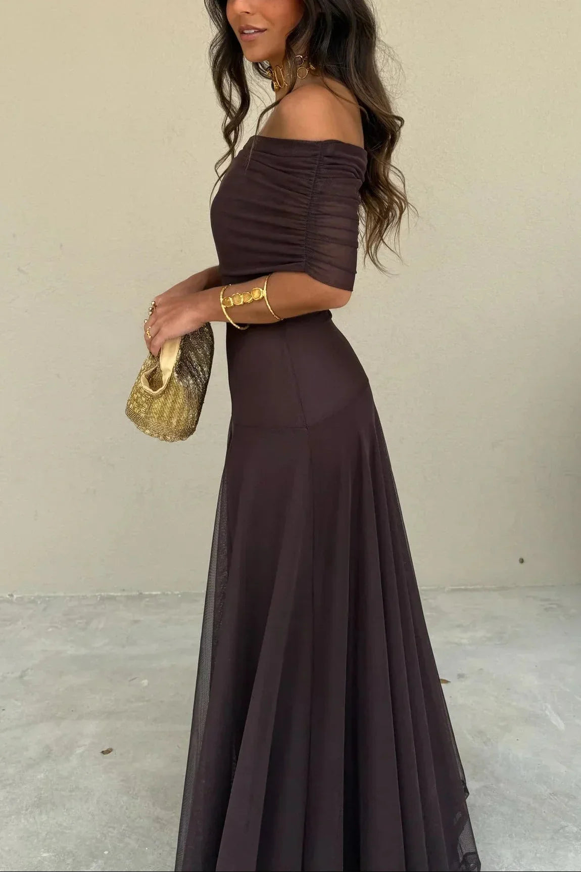 Kleid Hochzeitsgast Damen | Maxi mit One-Shoulder & Drapierung
