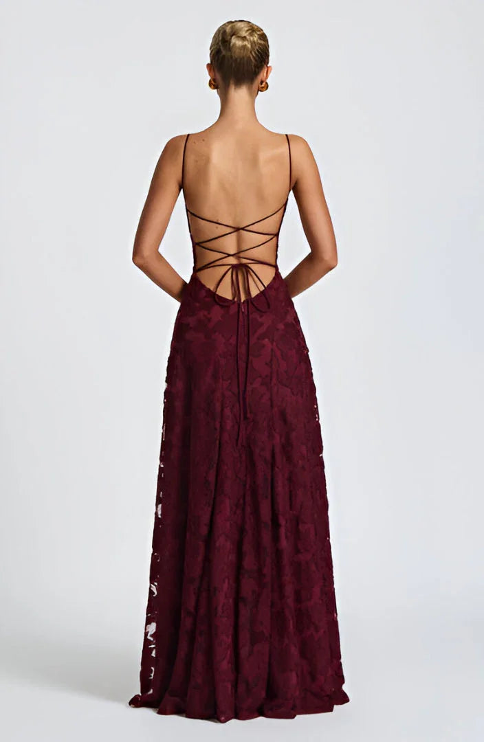 Kleid Hochzeitsgast Damen | Maxi mit 3D-Blumen & Spaghettiträgern