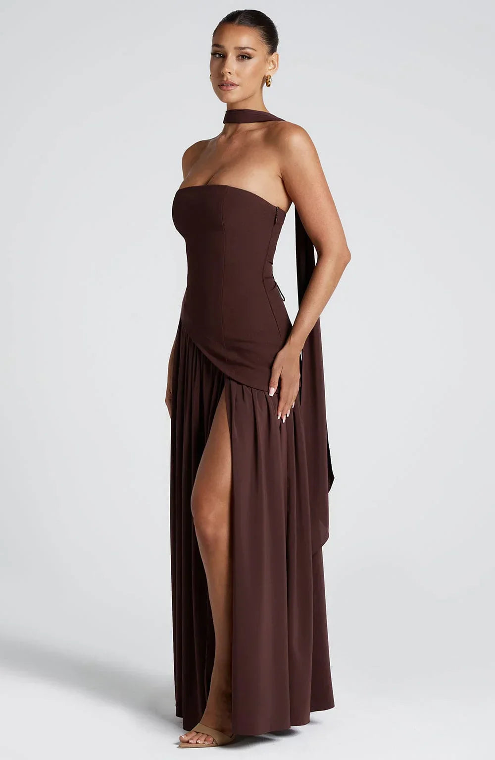 Kleid Hochzeitsgast Damen | Maxi mit Bandeau & Schalkragen