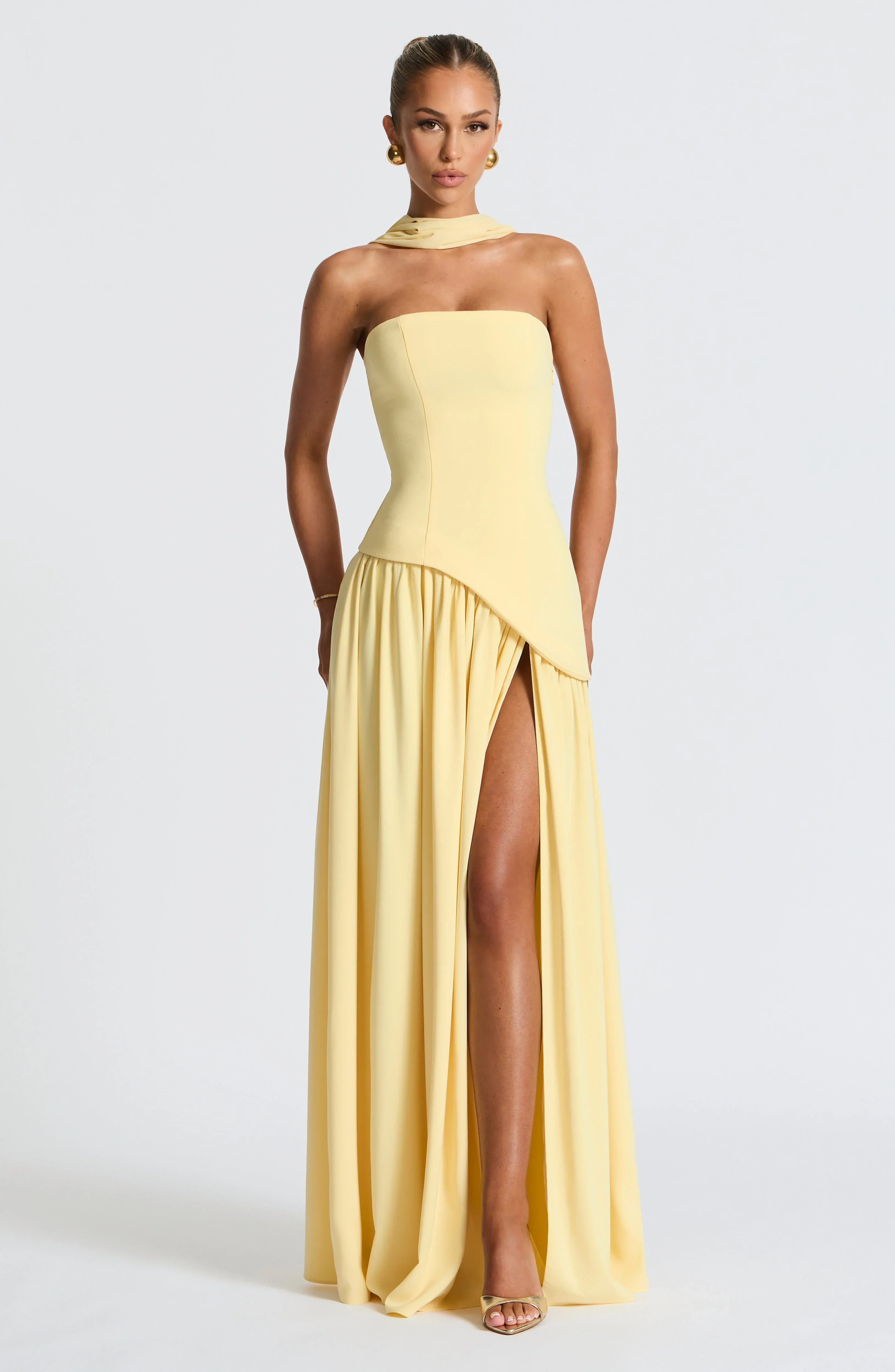 Kleid Hochzeitsgast Damen | Maxi mit Bandeau & Schalkragen