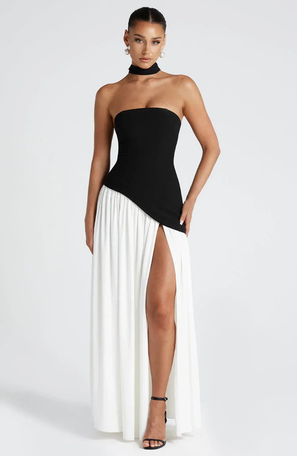 Kleid Hochzeitsgast Damen | Maxi mit Bandeau & Schalkragen