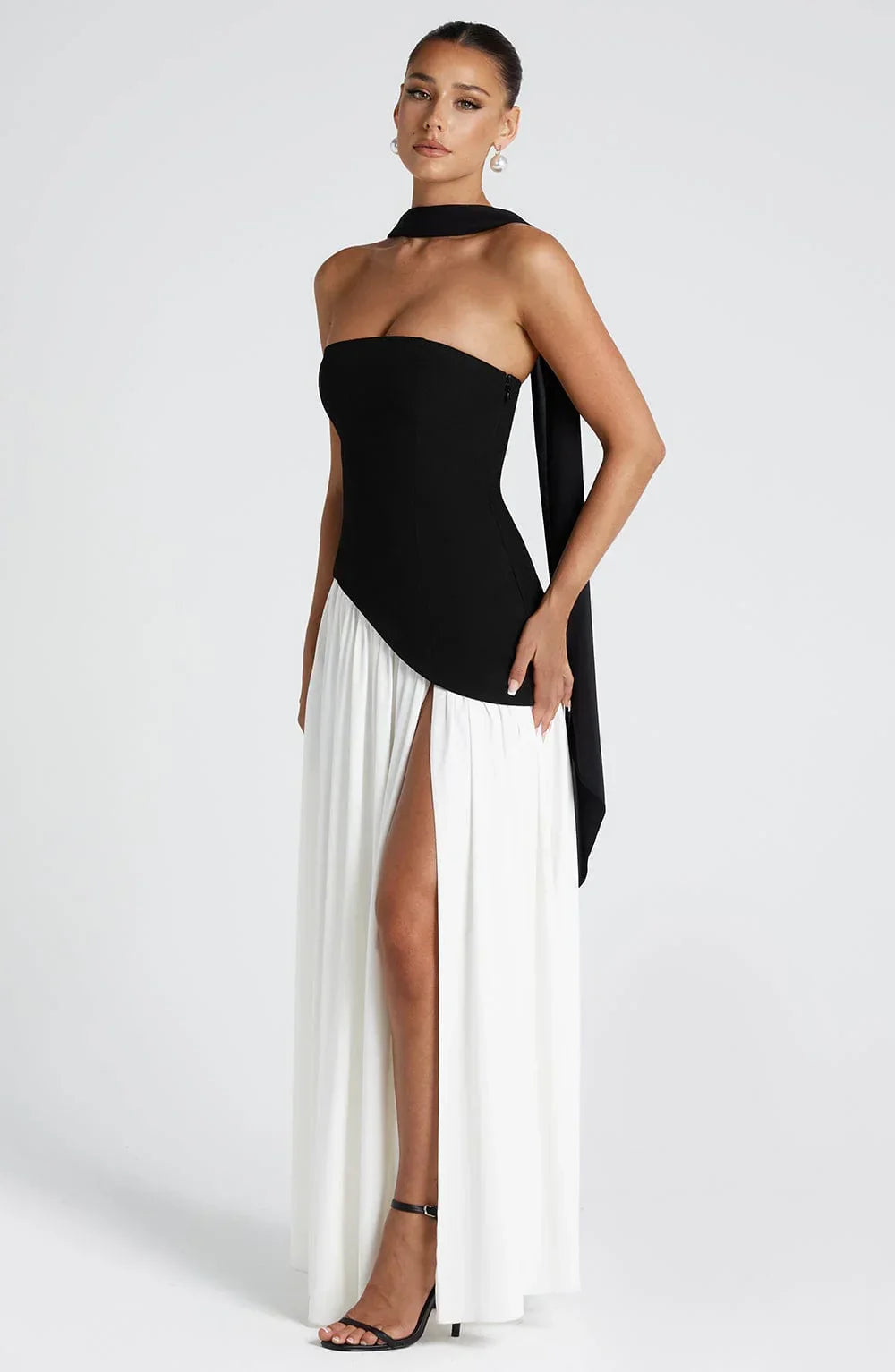 Kleid Hochzeitsgast Damen | Maxi mit Bandeau & Schalkragen