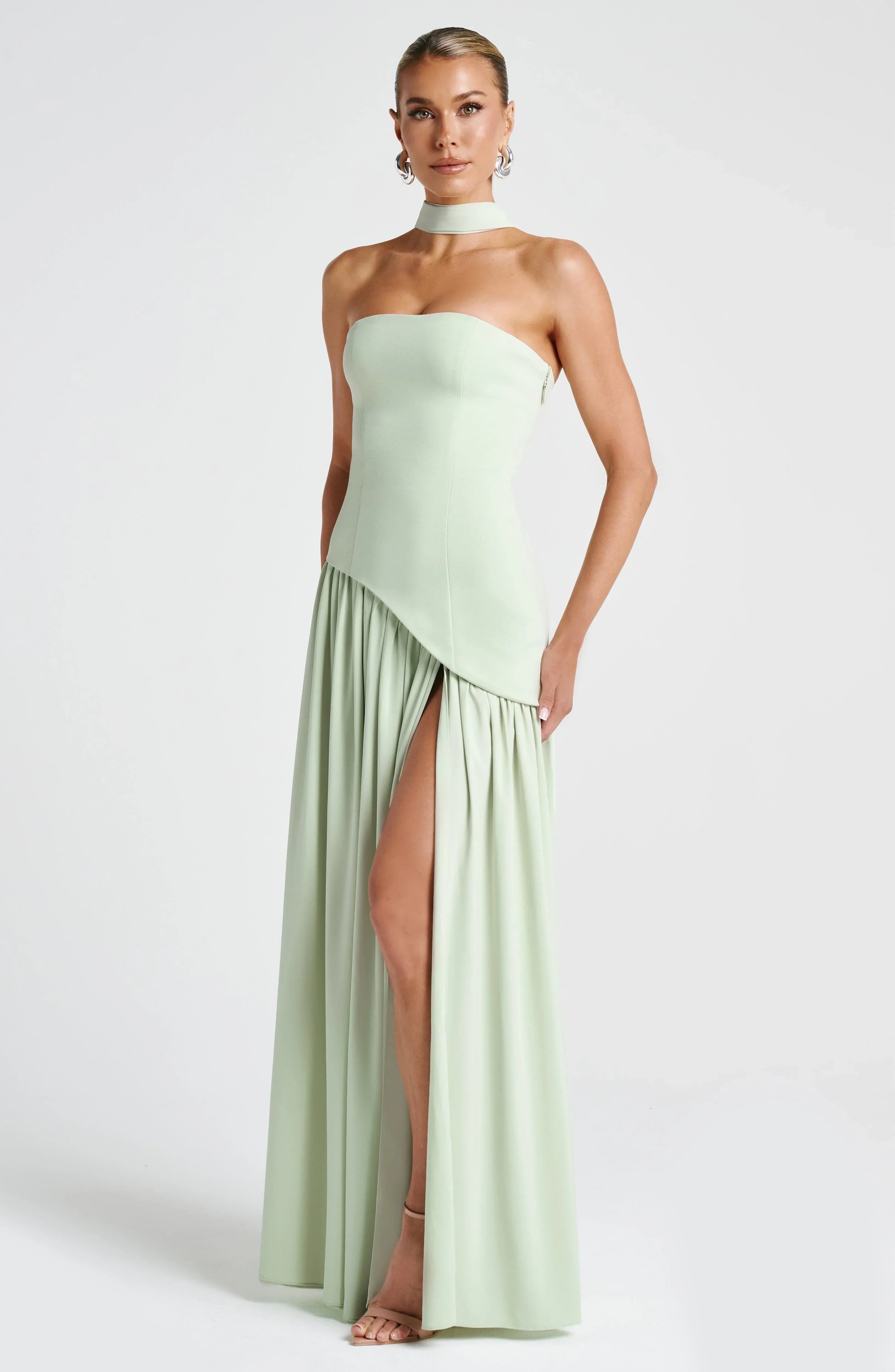 Kleid Hochzeitsgast Damen | Maxi mit Bandeau & Schalkragen