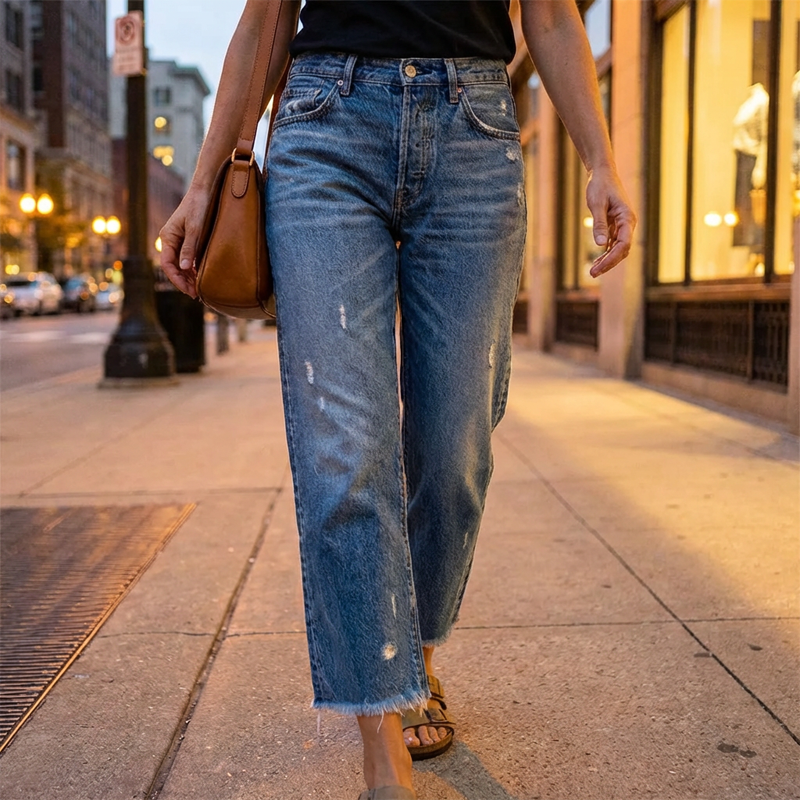 Jeans Damen | Cropped High Waist mit Destroyed-Optik & Fransensaum